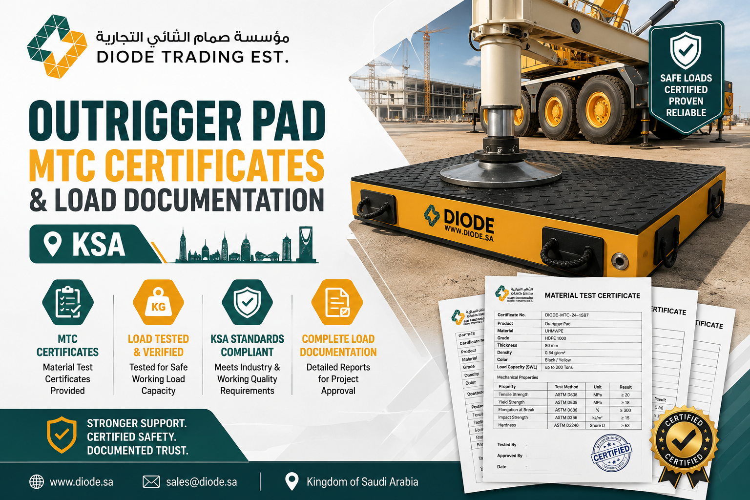 Outrigger Pad MTC Certificates & Load Documentation KSA