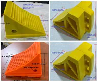 Heavy-duty yellow PU wheel chocks for trucks and trailers