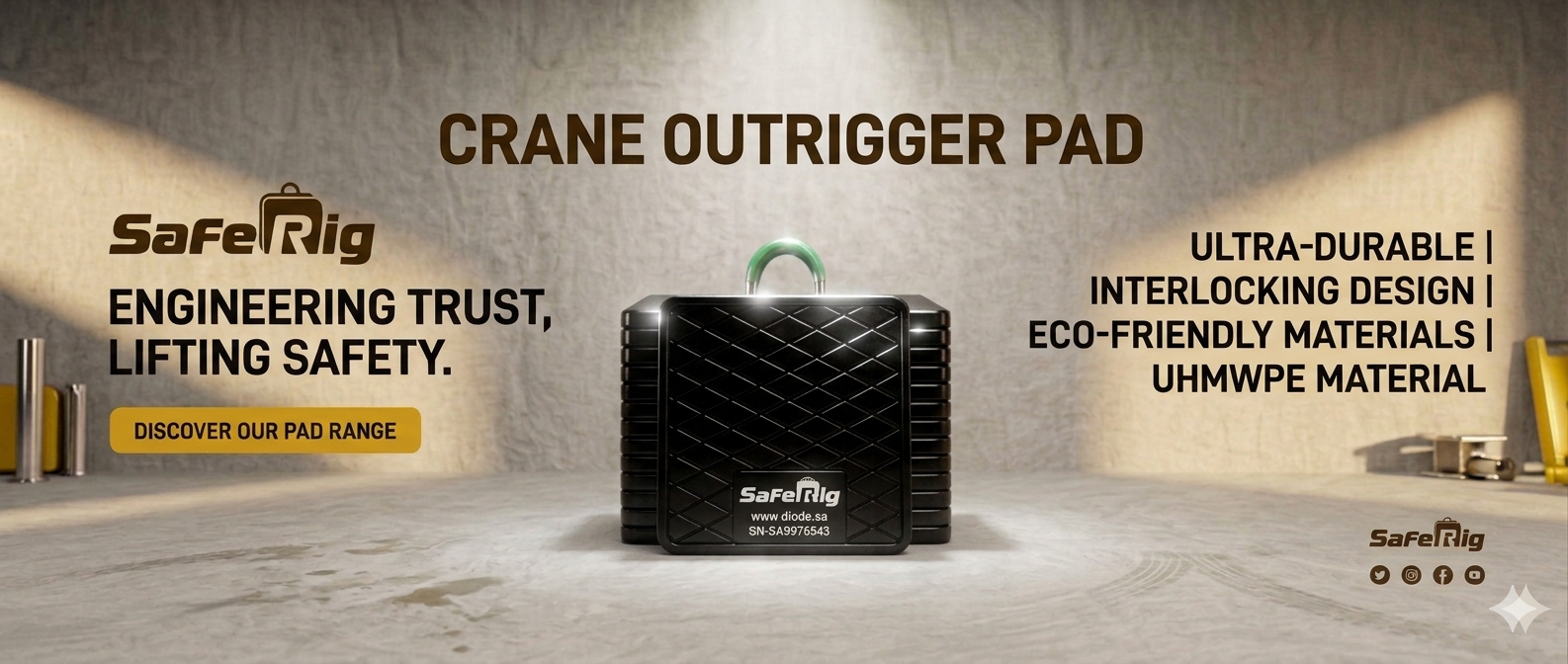 SafeRig UHMWPE crane outrigger pad in black - engineering trust, lifting safety